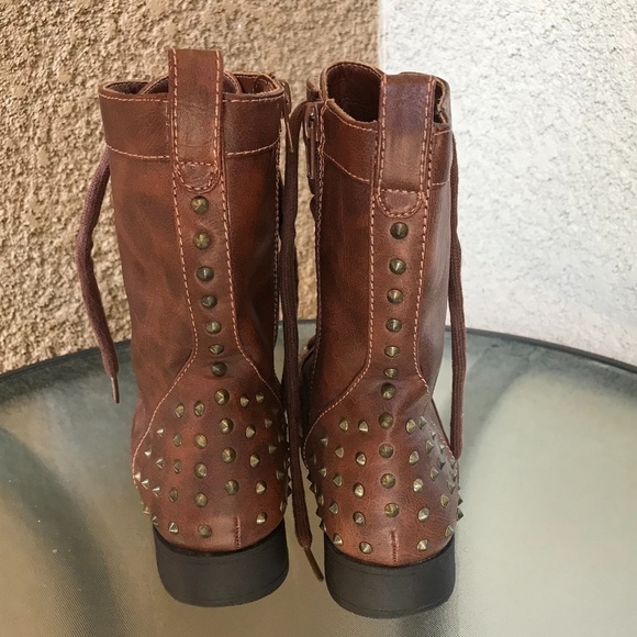 Report Bismark Brown Studded Lace Up Combat Boots - Picture 2 of 10